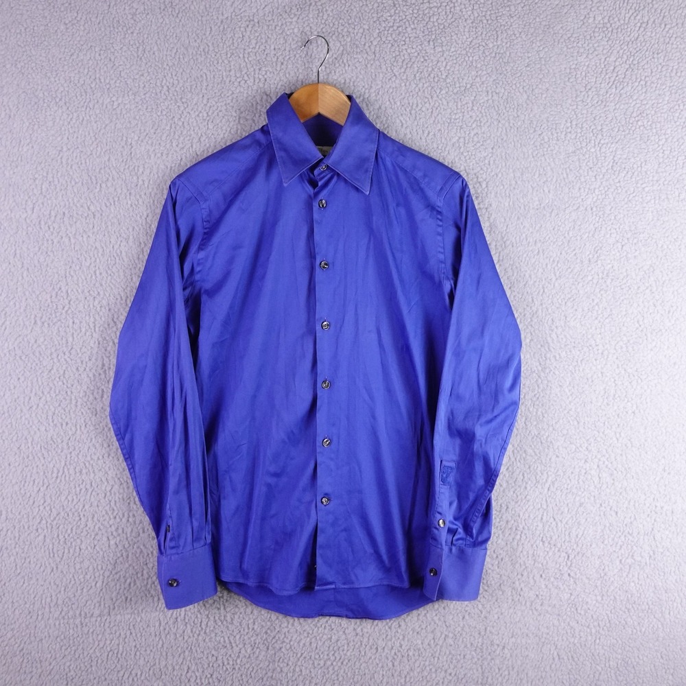 Versace Collection Mens Slim Fit Dress Shirt Blue Cotton Blend 14.5 37